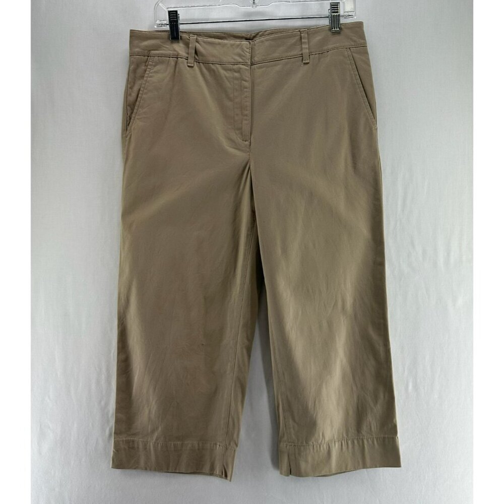 Talbots Wide Leg Crop Chino Pants Womens 8P Mid-Rise Cotton Twill Pockets Beige